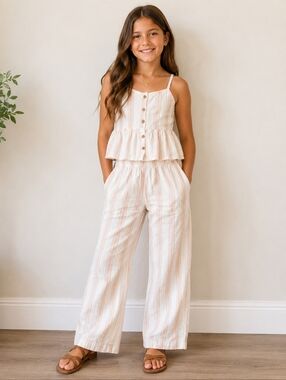 2/$35 H&M Girls 2 Piece Set 10 Striped Cami Top Wide Leg Pants Cotton Outfit